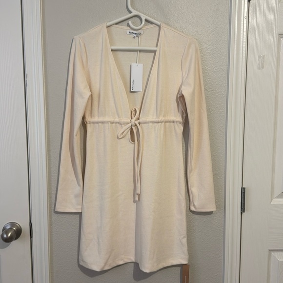 NWT Reformation Cream Karah Tie Front Mini Dress - Picture 3 of 8